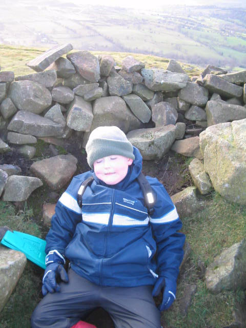 Liam in the shelter on Titterstone Clee